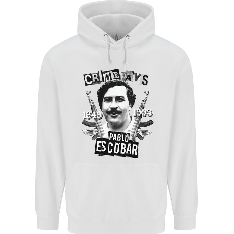 Pablo Escobar Crime Pays Mens 80% Cotton Hoodie White