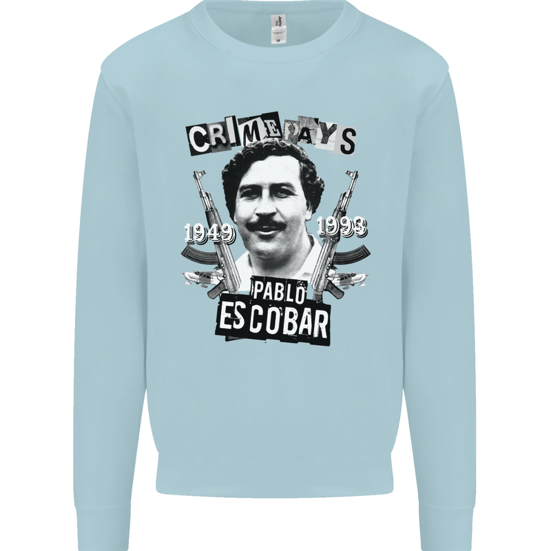 Pablo Escobar Crime Pays Mens Sweatshirt Jumper Light Blue