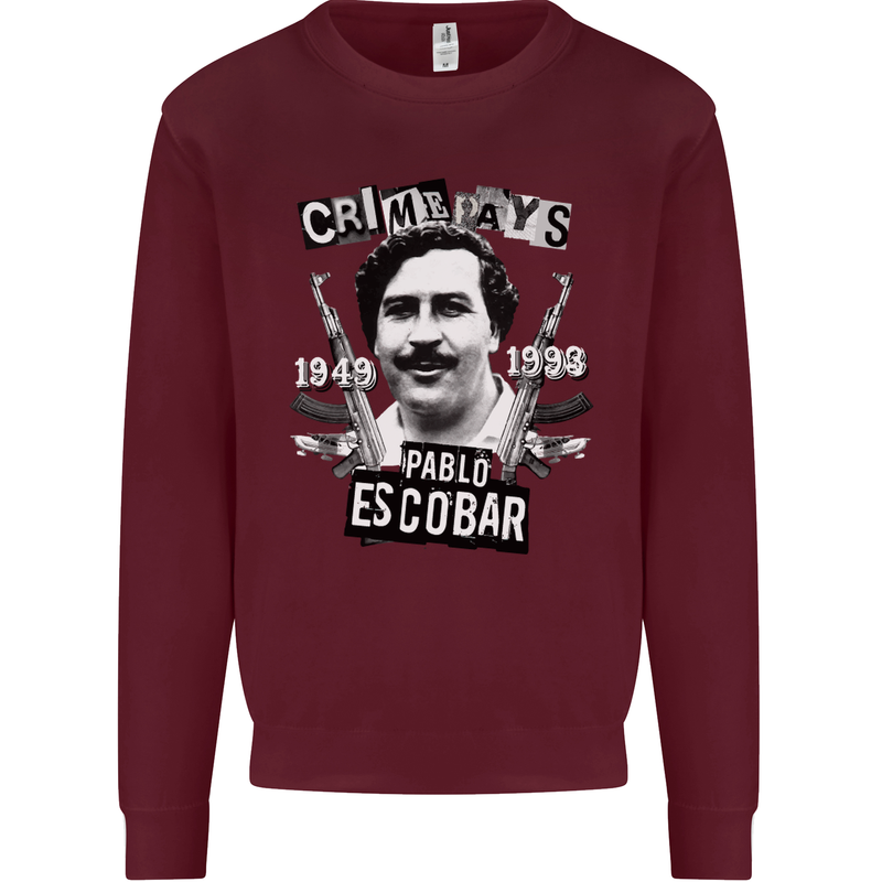 Pablo Escobar Crime Pays Mens Sweatshirt Jumper Maroon