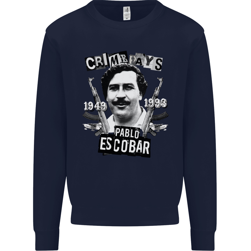 Pablo Escobar Crime Pays Mens Sweatshirt Jumper Navy Blue