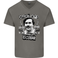 Pablo Escobar Crime Pays Mens V-Neck Cotton T-Shirt Charcoal