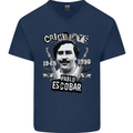 Pablo Escobar Crime Pays Mens V-Neck Cotton T-Shirt Navy Blue