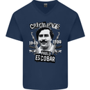 Pablo Escobar Crime Pays Mens V-Neck Cotton T-Shirt Navy Blue