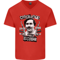 Pablo Escobar Crime Pays Mens V-Neck Cotton T-Shirt Red