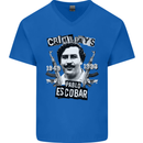 Pablo Escobar Crime Pays Mens V-Neck Cotton T-Shirt Royal Blue