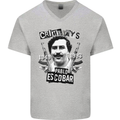 Pablo Escobar Crime Pays Mens V-Neck Cotton T-Shirt Sports Grey