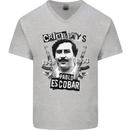 Pablo Escobar Crime Pays Mens V-Neck Cotton T-Shirt Sports Grey
