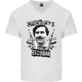 Pablo Escobar Crime Pays Mens V-Neck Cotton T-Shirt White