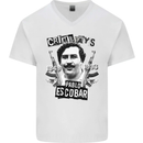 Pablo Escobar Crime Pays Mens V-Neck Cotton T-Shirt White