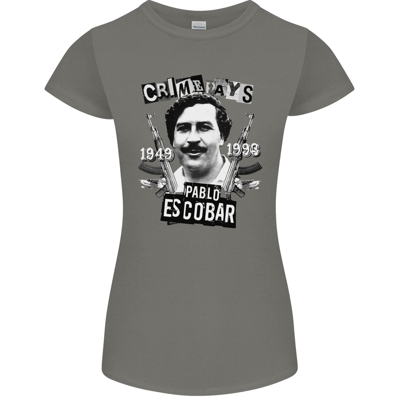 Pablo Escobar Crime Pays Womens Petite Cut T-Shirt Charcoal