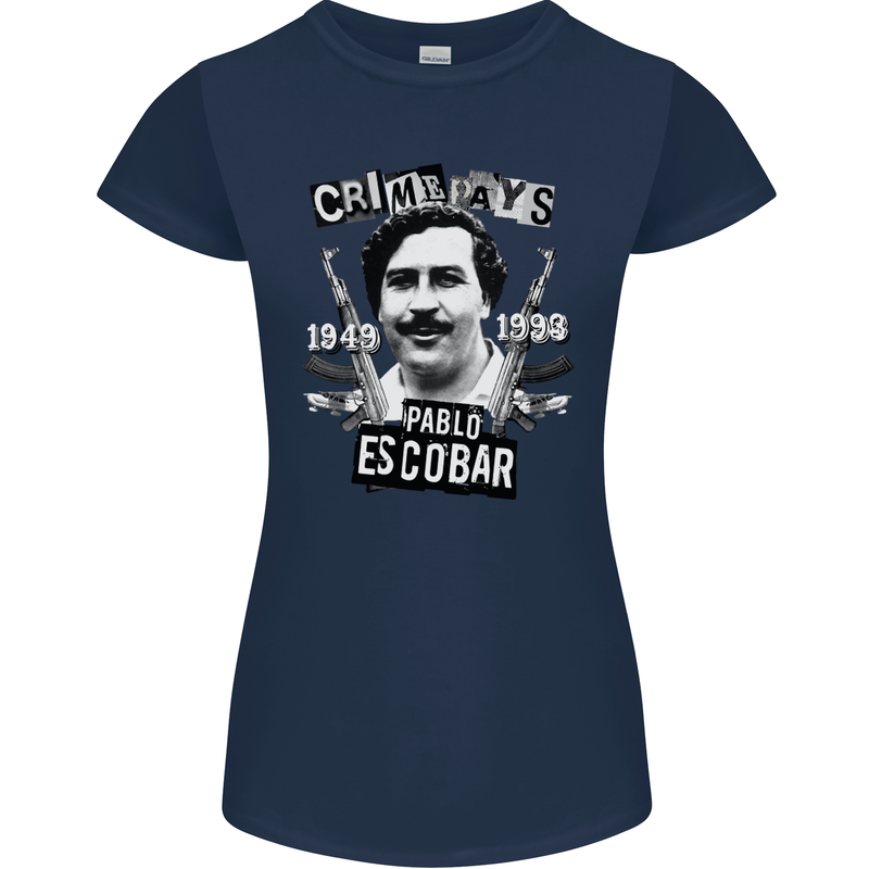 Pablo Escobar Crime Pays Womens Petite Cut T-Shirt Navy Blue