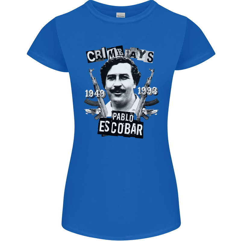 Pablo Escobar Crime Pays Womens Petite Cut T-Shirt Royal Blue