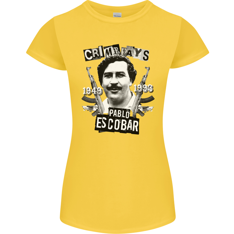 Pablo Escobar Crime Pays Womens Petite Cut T-Shirt Yellow