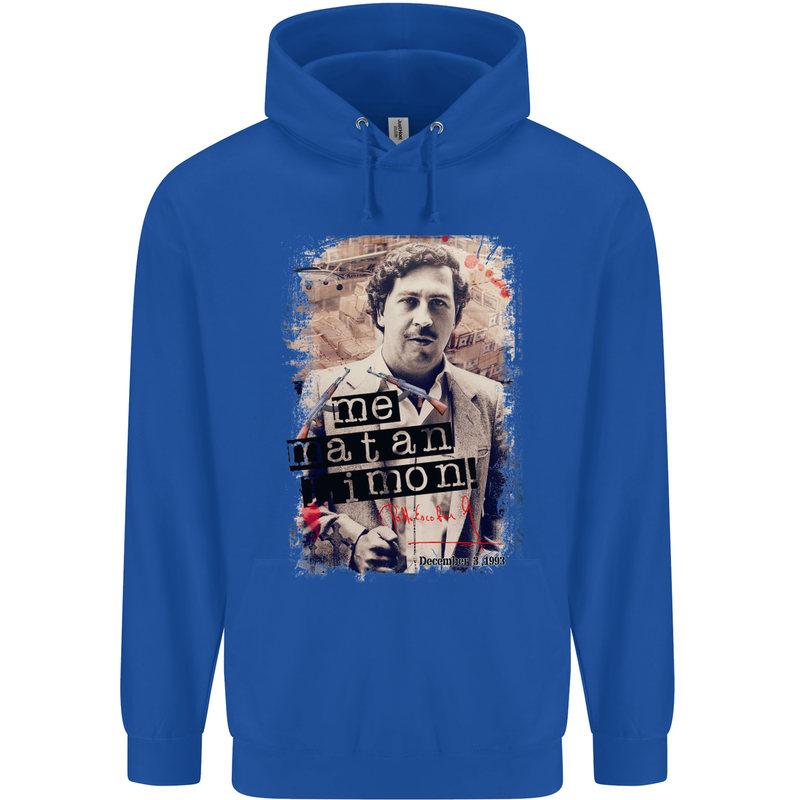 Pablo Escobar Me Matan Limon Mens 80% Cotton Hoodie Royal Blue