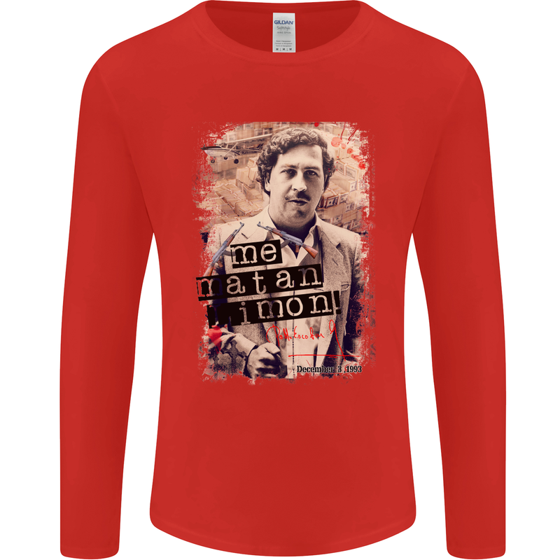 Pablo Escobar Me Matan Limon Mens Long Sleeve T-Shirt Red