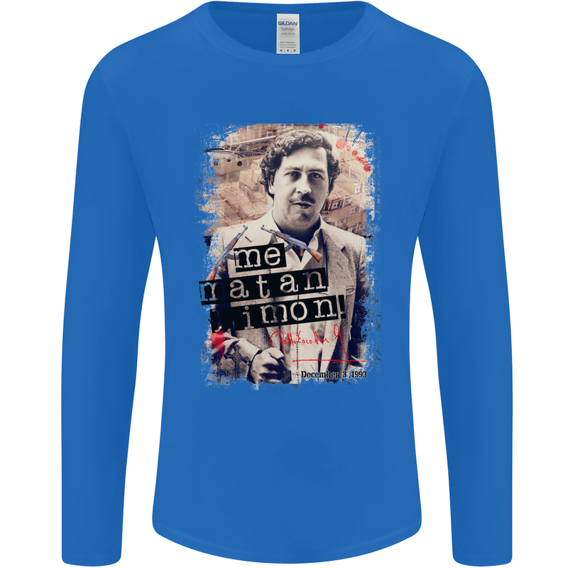 Pablo Escobar Me Matan Limon Mens Long Sleeve T-Shirt Royal Blue