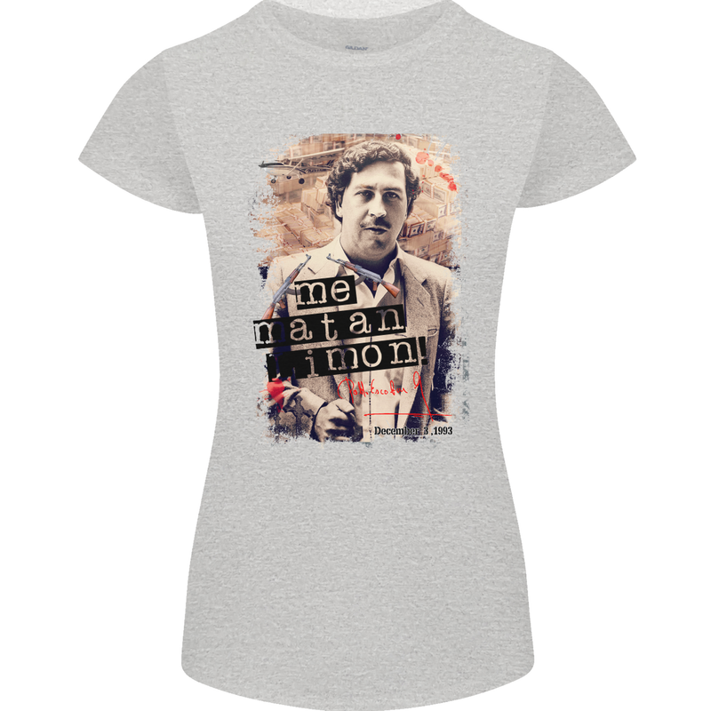 Pablo Escobar Me Matan Limon Womens Petite Cut T-Shirt Sports Grey