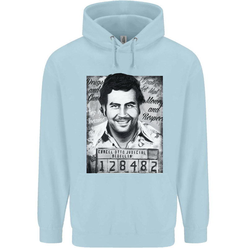 Pablo Escobar Mug Shot Childrens Kids Hoodie Light Blue