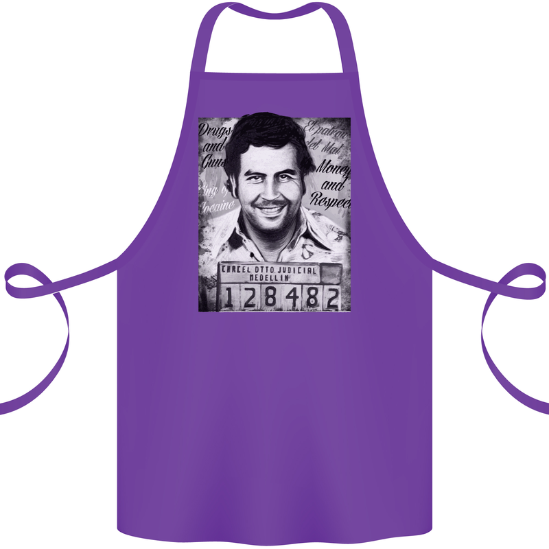 Pablo Escobar Mug Shot Cotton Apron 100% Organic Purple