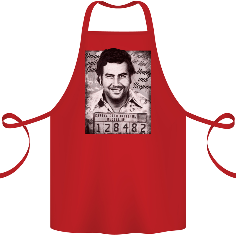 Pablo Escobar Mug Shot Cotton Apron 100% Organic Red