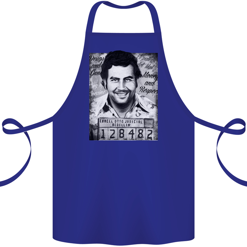 Pablo Escobar Mug Shot Cotton Apron 100% Organic Royal Blue