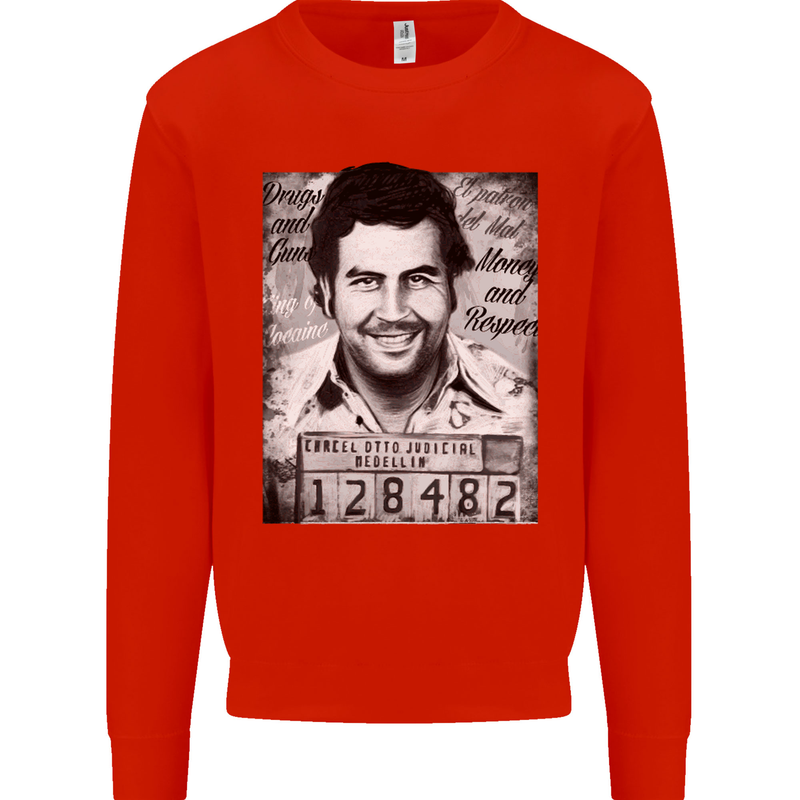 Pablo Escobar Mug Shot Kids Sweatshirt Jumper Bright Red