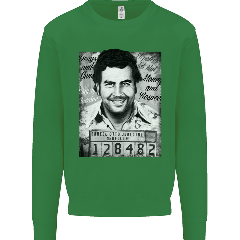 Pablo Escobar Mug Shot Kids Sweatshirt Jumper Irish Green