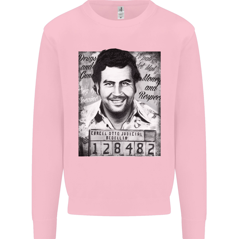 Pablo Escobar Mug Shot Kids Sweatshirt Jumper Light Pink