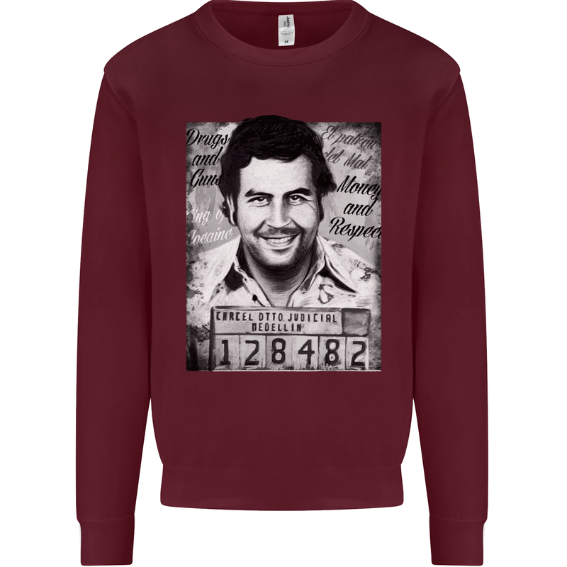 Pablo Escobar Mug Shot Kids Sweatshirt Jumper Maroon