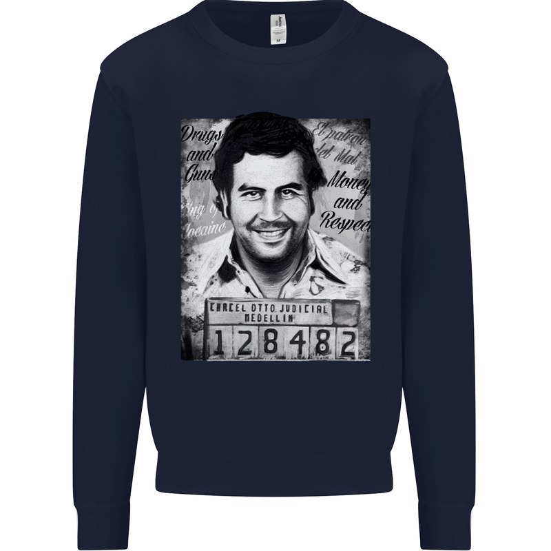 Pablo Escobar Mug Shot Kids Sweatshirt Jumper Navy Blue
