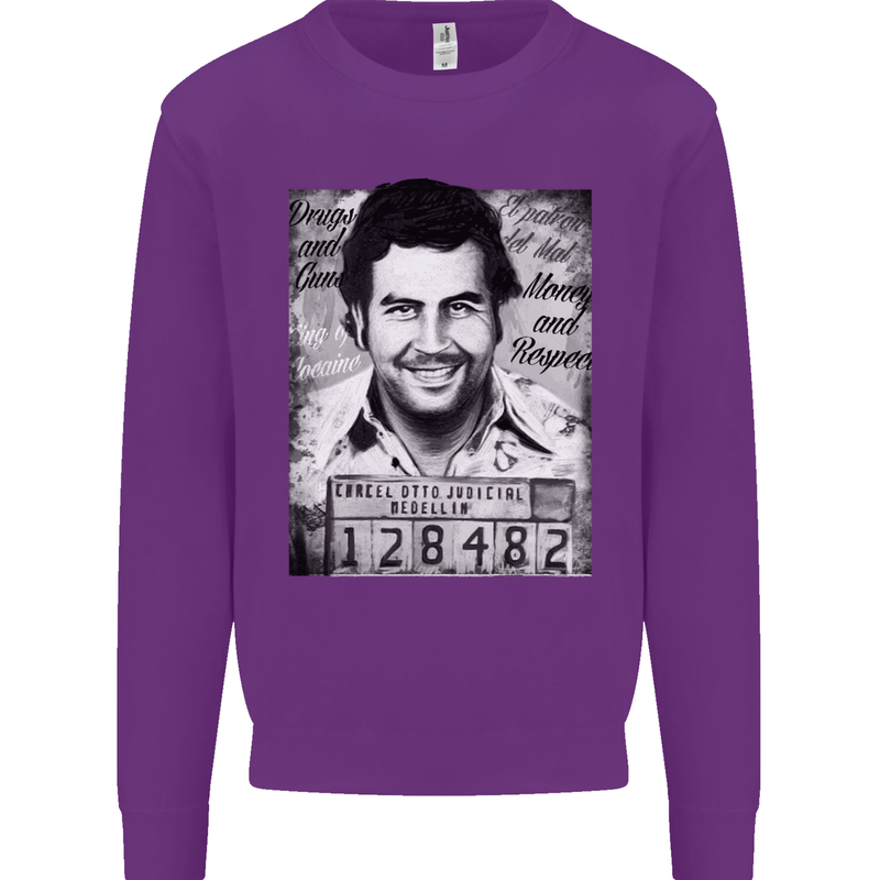 Pablo Escobar Mug Shot Kids Sweatshirt Jumper Purple