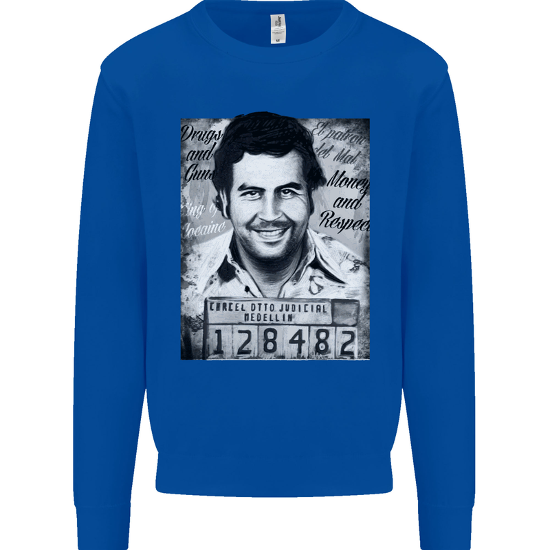 Pablo Escobar Mug Shot Kids Sweatshirt Jumper Royal Blue