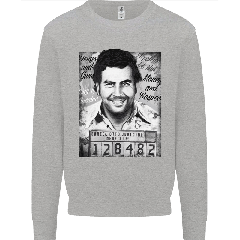 Pablo Escobar Mug Shot Kids Sweatshirt Jumper Sports Grey