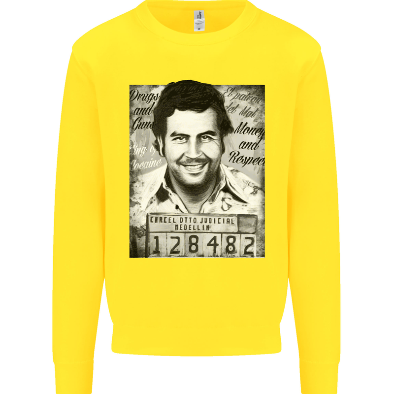 Pablo Escobar Mug Shot Kids Sweatshirt Jumper Yellow