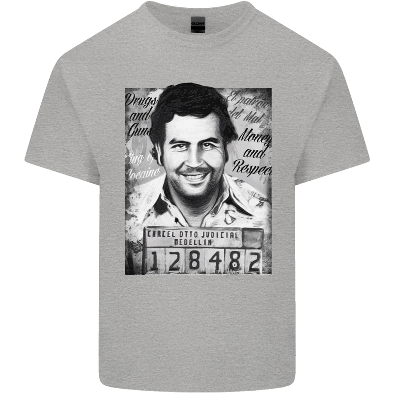 Pablo Escobar Mug Shot Kids T-Shirt Childrens Sports Grey