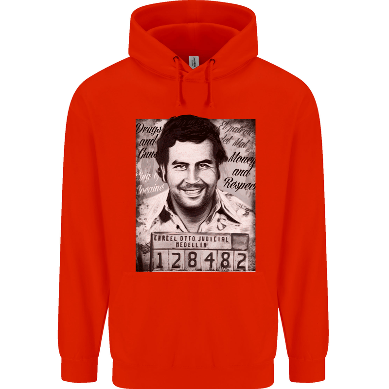 Pablo Escobar Mug Shot Mens 80% Cotton Hoodie Bright Red