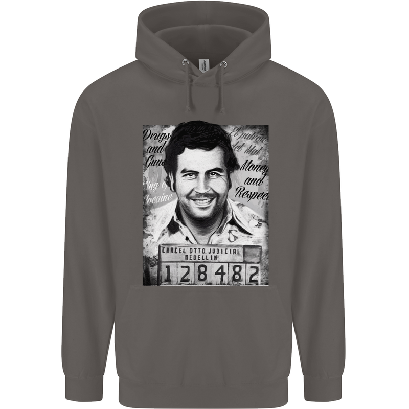 Pablo Escobar Mug Shot Mens 80% Cotton Hoodie Charcoal