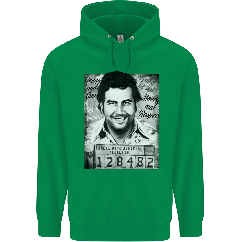 Pablo Escobar Mug Shot Mens 80% Cotton Hoodie Irish Green