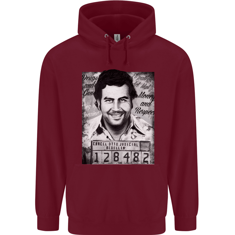 Pablo Escobar Mug Shot Mens 80% Cotton Hoodie Maroon