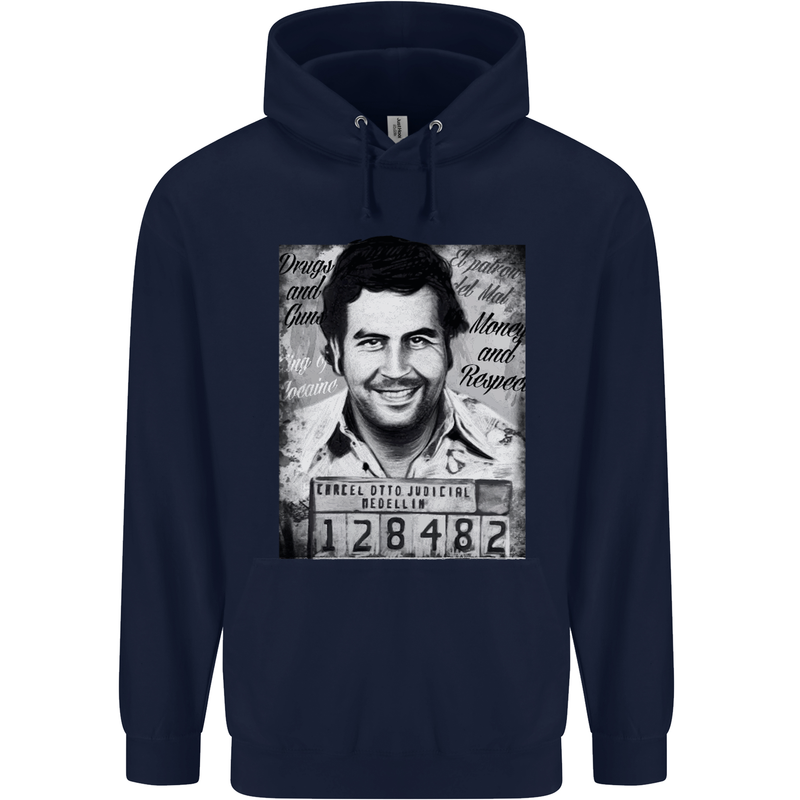Pablo Escobar Mug Shot Mens 80% Cotton Hoodie Navy Blue