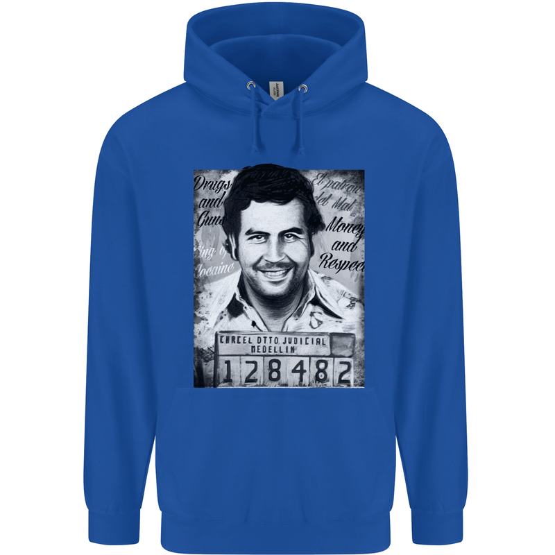 Pablo Escobar Mug Shot Mens 80% Cotton Hoodie Royal Blue