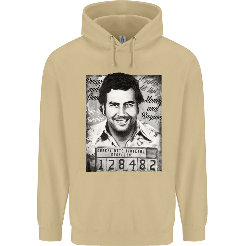 Pablo Escobar Mug Shot Mens 80% Cotton Hoodie Sand