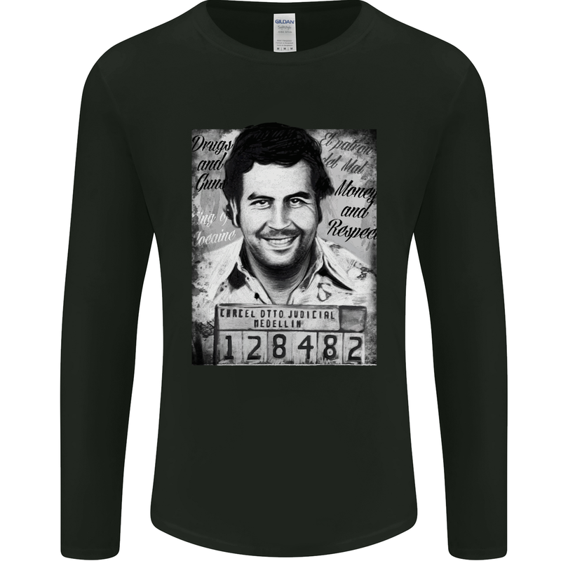 Pablo Escobar Mug Shot Mens Long Sleeve T-Shirt Black