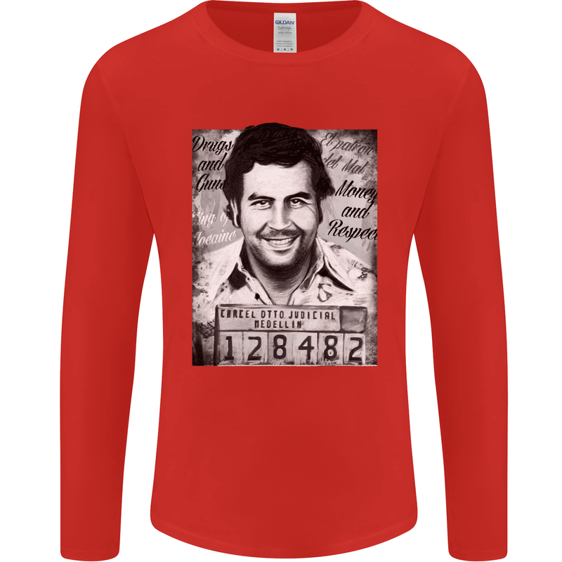 Pablo Escobar Mug Shot Mens Long Sleeve T-Shirt Red