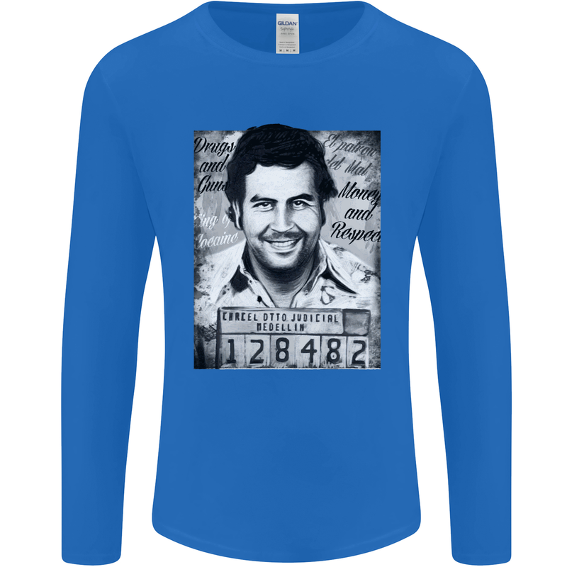 Pablo Escobar Mug Shot Mens Long Sleeve T-Shirt Royal Blue
