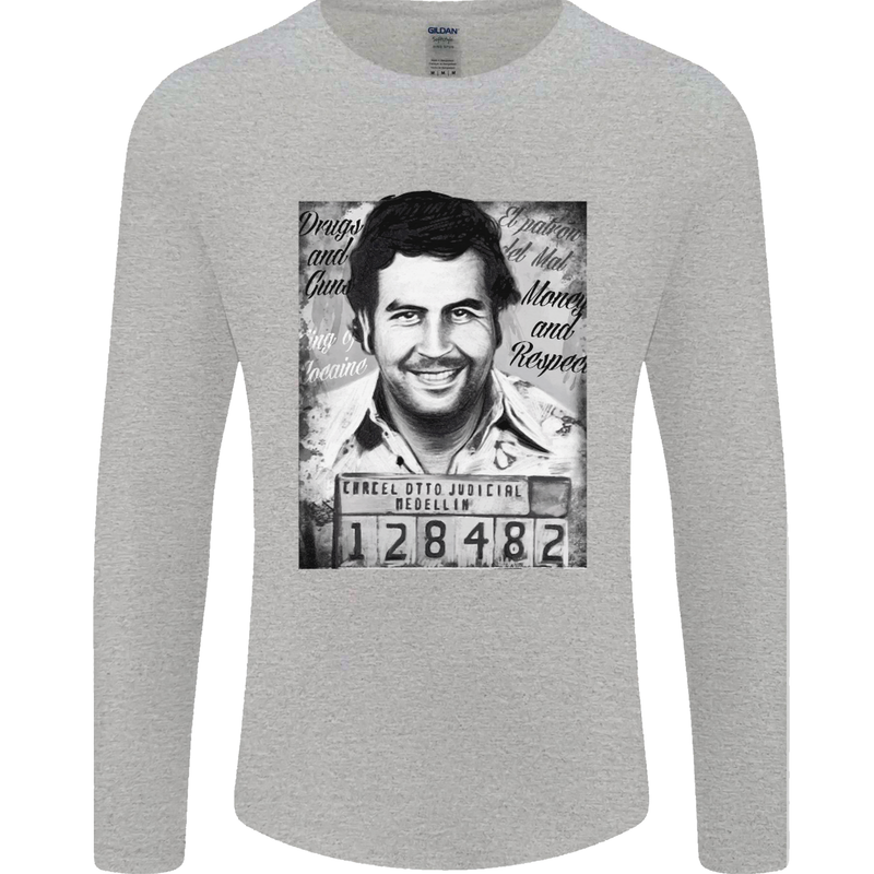Pablo Escobar Mug Shot Mens Long Sleeve T-Shirt Sports Grey