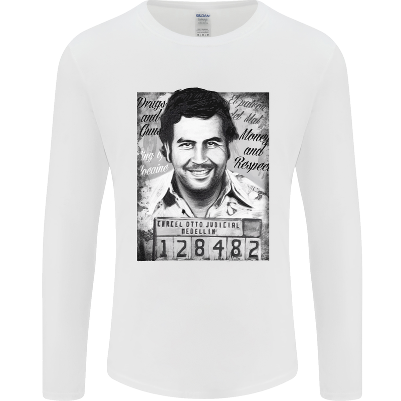 Pablo Escobar Mug Shot Mens Long Sleeve T-Shirt White