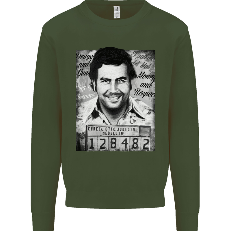 Pablo Escobar Mug Shot Mens Sweatshirt Jumper Forest Green