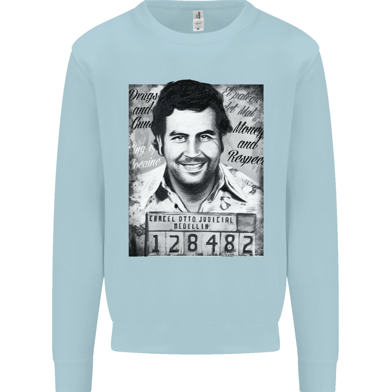 Pablo Escobar Mug Shot Mens Sweatshirt Jumper Light Blue