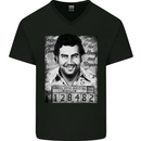 Pablo Escobar Mug Shot Mens V-Neck Cotton T-Shirt Black